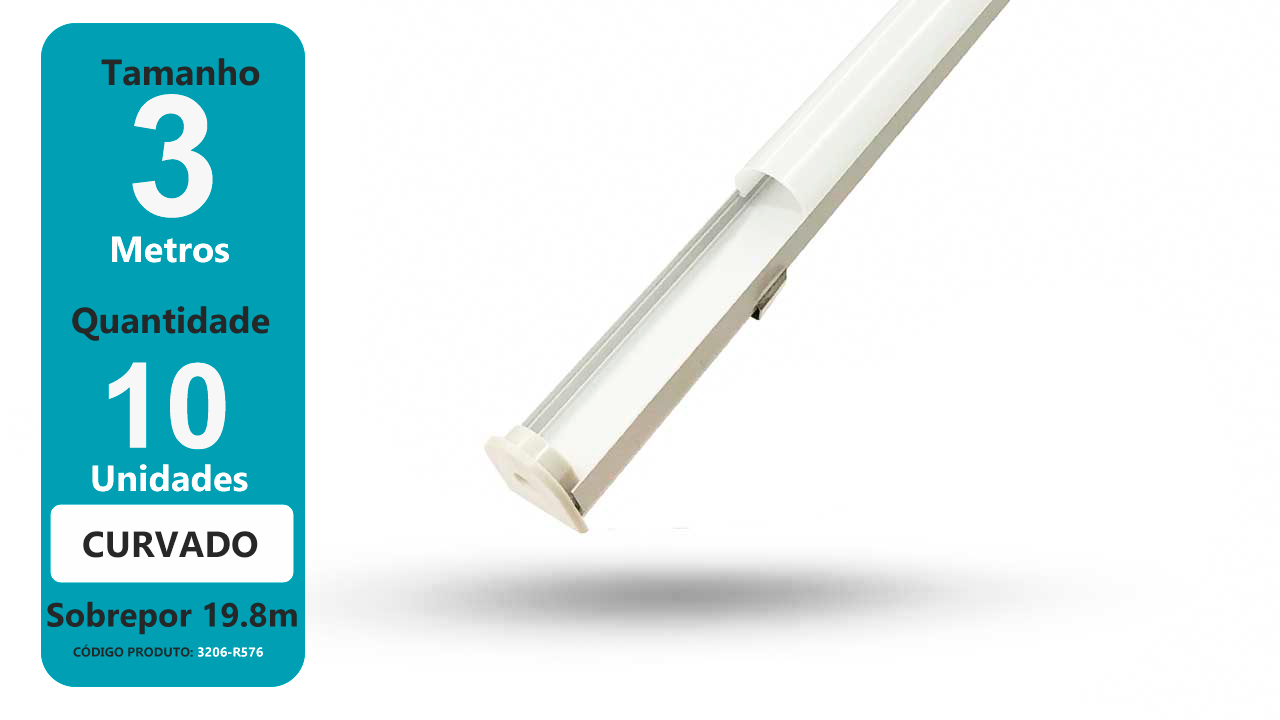 Perfil de Alumínio para fita de LED - Sobrepor 3 metros - 19.8mm