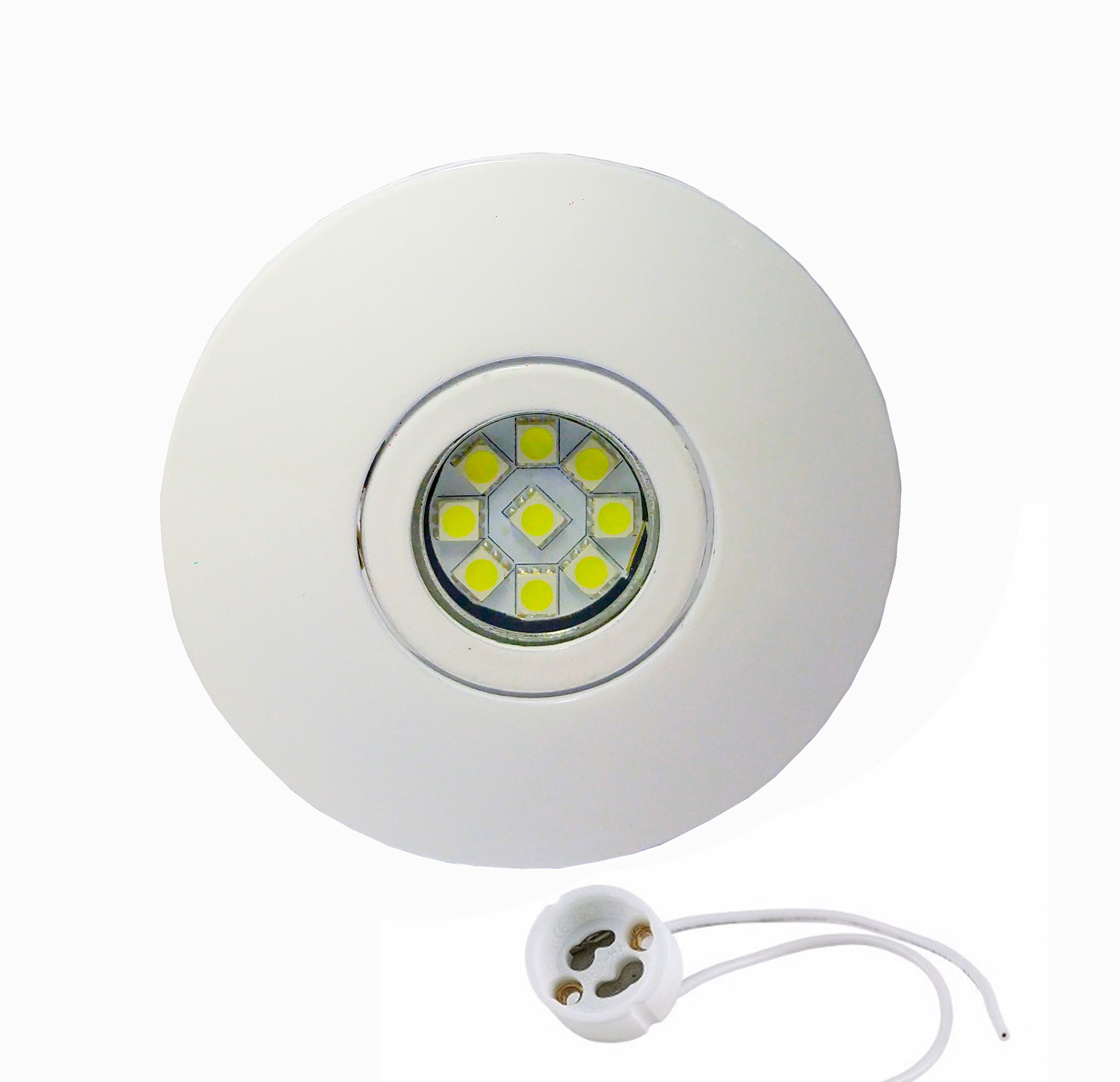 CONJ - Mini Dicróica 9 LEDs 5050SMD 2W MR11 + Spot Sist Click em Alumínio Fundido c/ Pintura Eletrostática 