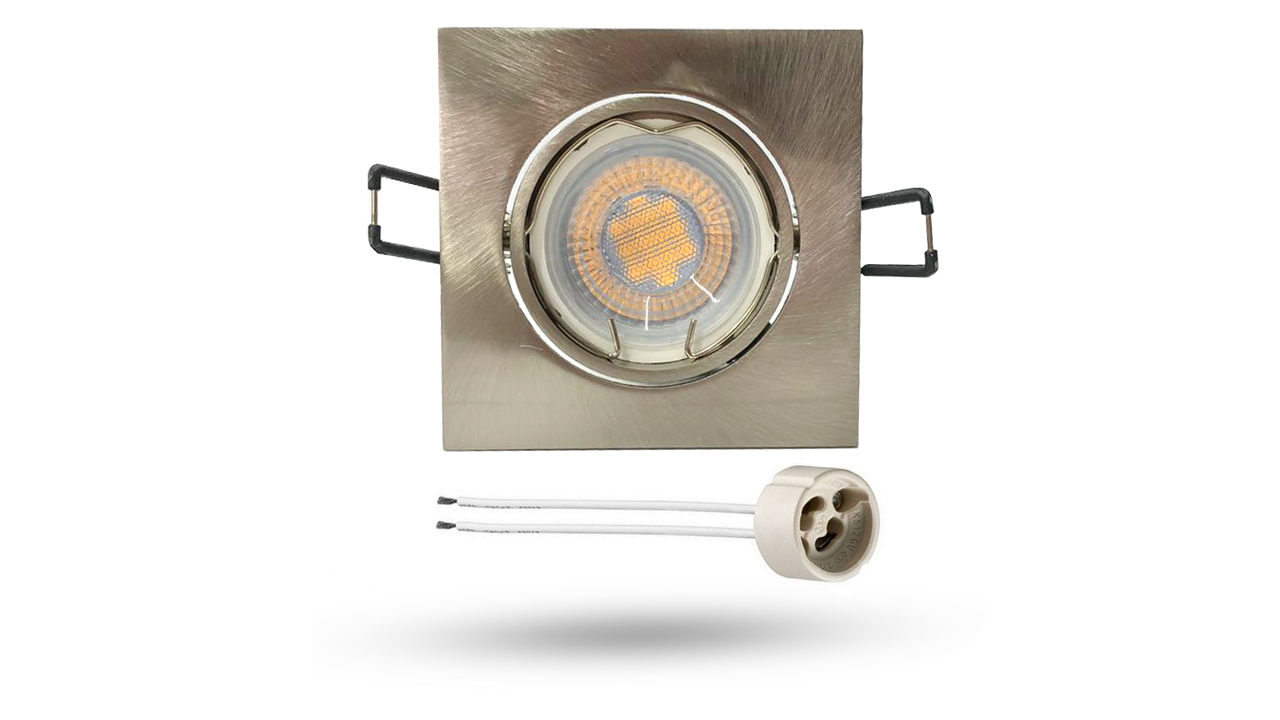 CONJ - Lâmp 6W GU10 + SPOT DE ALUM. ZAMAC BASC. C/ SOQUETE GU10 - QUADRADO